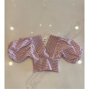 Stylish Pink Gingham Puff Sleeve Top